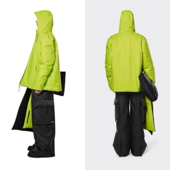 NWT Rains Padded Nylon Jacket S Digital Lime Waterproof Unisex Neon Insulated - Picture 2 of 16